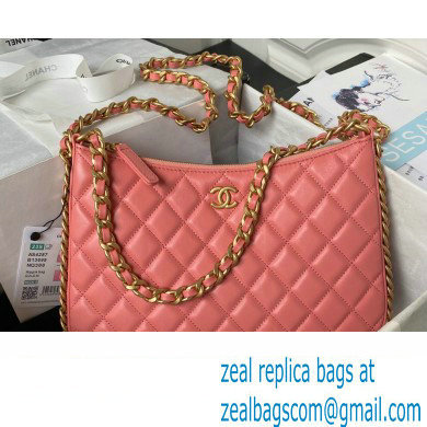 Chanel Shiny Crumpled Lambskin & Gold-Tone Metal Large Hobo Bag AS4287 Pink 2023